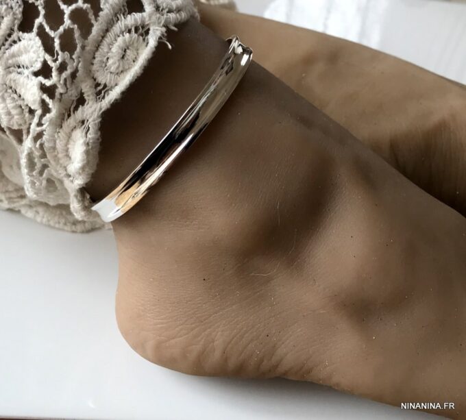N6448e Bracelet cheville argent femme plaqué large et rigide - Bijoux Bracelets femmes en ligne Ninanina