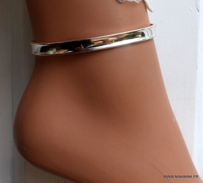 N6448e - Bracelet de cheville argent plaqué 10 mm de large - BIjoux Bracelets en ligne Ninanina