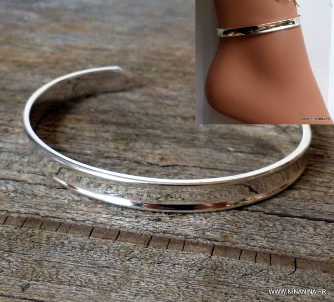N6448g - Bracelet de cheville argent plaqué 10 mm de large - BIjoux Bracelets en ligne Ninanina