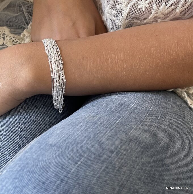 N645 Bracelet multirang femme chainettes plaqué Argent - Bijoux Bracelets en ligne Ninanina