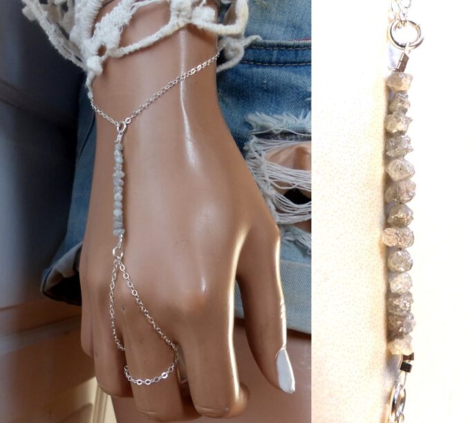 N6455g - Bracelet bague diamant blanc et argent 925 - Bijoux Bagues en ligne Ninanina