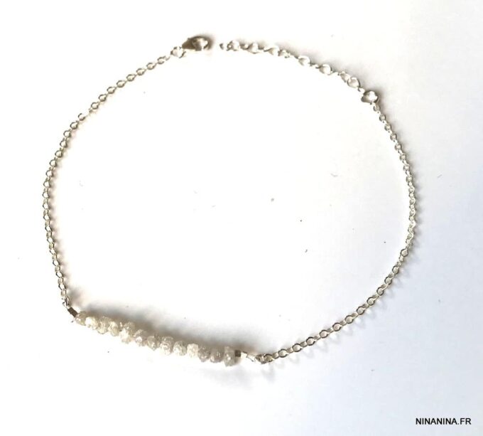 N6457 Chaine de cheville Diamant blanc Argent 925 massif - Bijoux Chaines en ligne Ninanina