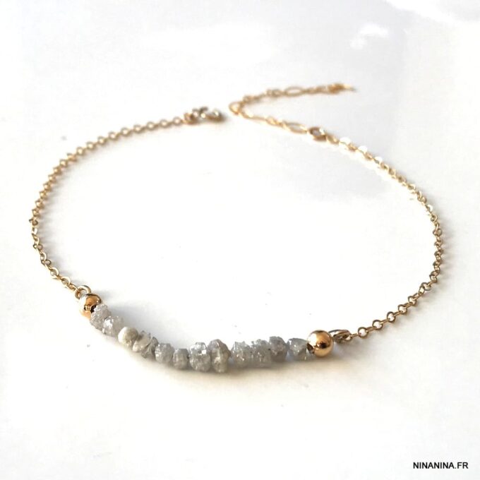 N6457a Chaine de cheville Diamant blanc Argent 925 massif - Bijoux Bracelets en ligne Ninanina