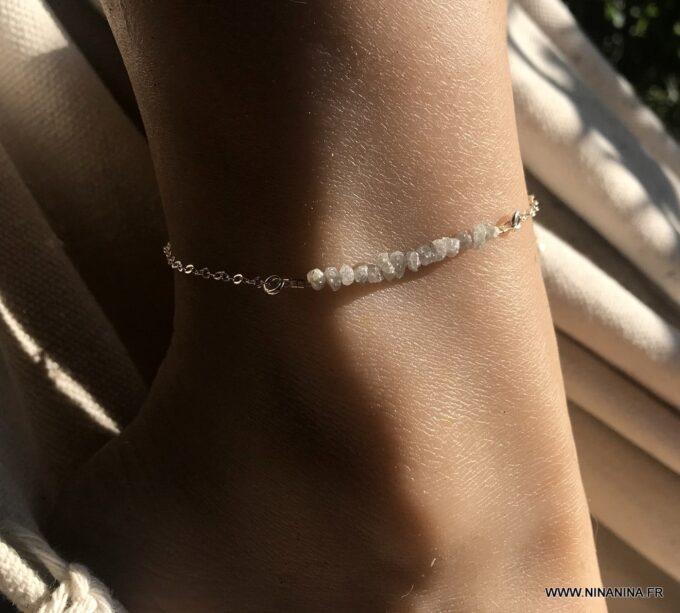 N6457a Chaine de cheville Diamant blanc Argent 925 massif femme - Bijoux de pied en ligne Ninanina