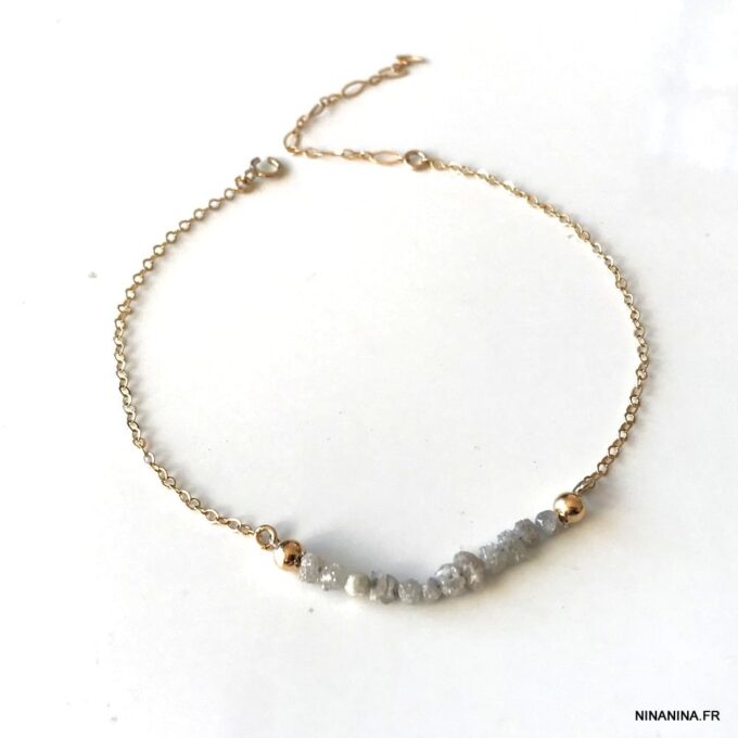 N6457b Chaine de cheville Diamant blanc Argent 925 massif - Bijoux Bracelets en ligne Ninanina