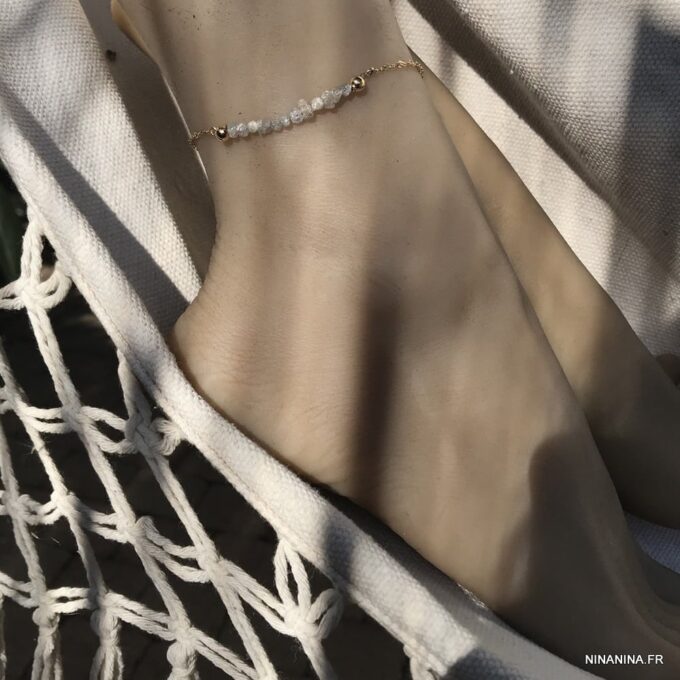 N6457d Chaine de cheville Diamant blanc Argent 925 massif - Bijoux Bracelets en ligne Ninanina