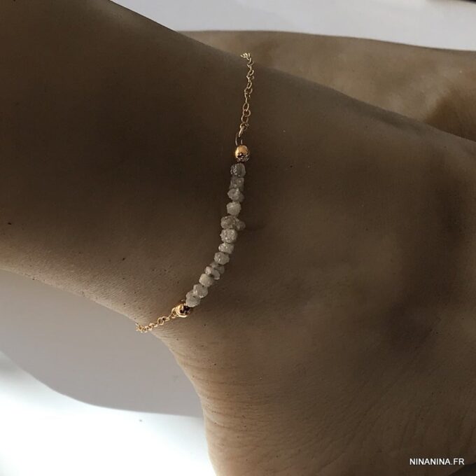 N6457e Chaine de cheville Diamant blanc Argent 925 massif - Bijoux Bracelets en ligne Ninanina