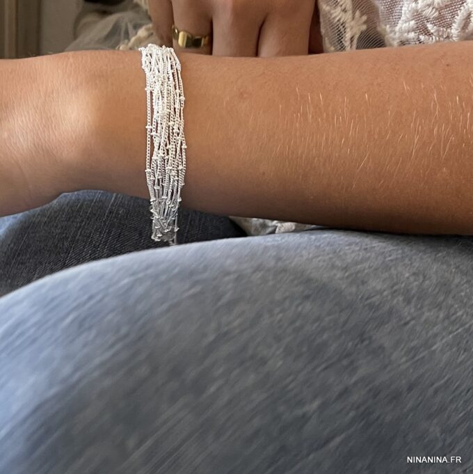 N645a Bracelet multirang femme chainettes plaqué Argent - Bijoux Bracelets en ligne Ninanina