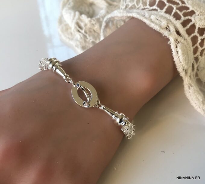 N645b Bracelet multirang femme chainettes plaqué Argent - Bijoux Bracelets en ligne Ninanina