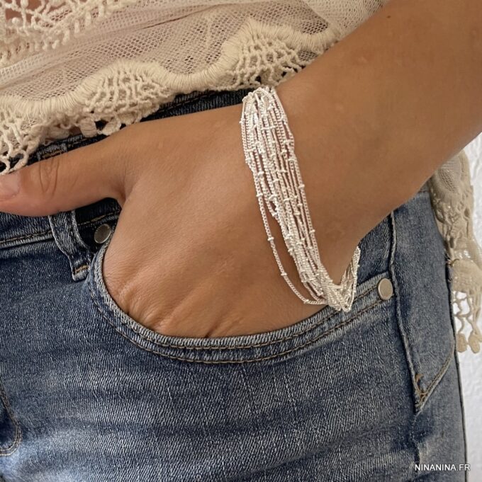 N645c Bracelet multirang femme chainettes plaqué Argent - Bijoux Bracelets en ligne Ninanina