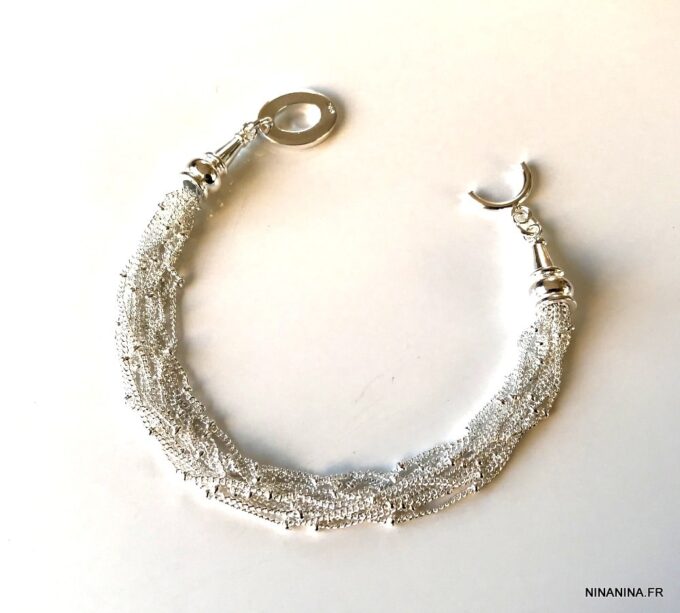 N645c Bracelet multirang femme chainettes plaqué Argent - Bijoux Bracelets en ligne Ninanina