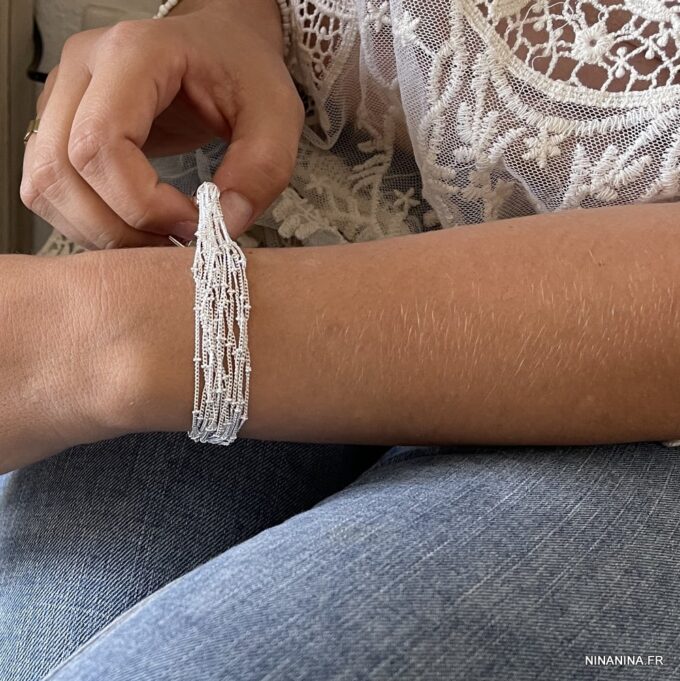 N645e Bracelet multirang femme chainettes plaqué Argent - Bijoux Bracelets en ligne Ninanina