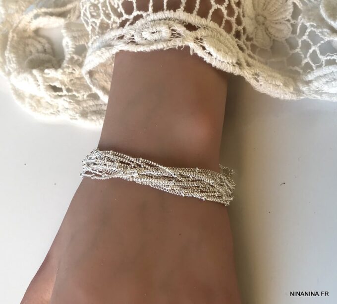N645e Bracelet multirang femme chainettes plaqué Argent - Bijoux Bracelets en ligne Ninanina