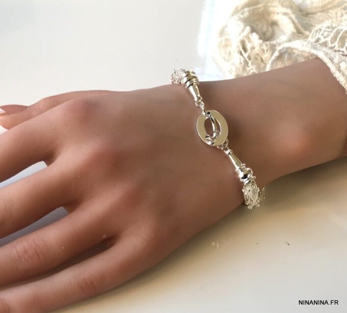 N645f Bracelet multirang femme chainettes plaqué Argent - Bijoux Bracelets en ligne Ninanina