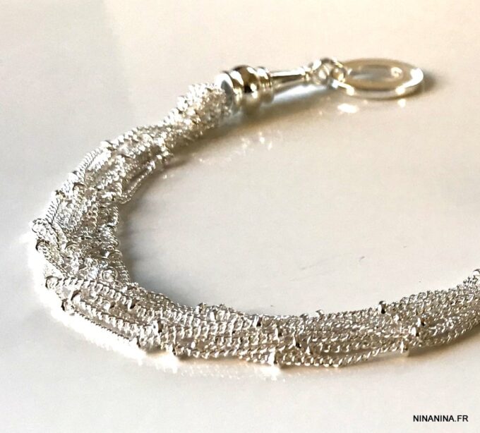 N645g Bracelet multirang femme chainettes plaqué Argent - Bijoux Bracelets en ligne Ninanina