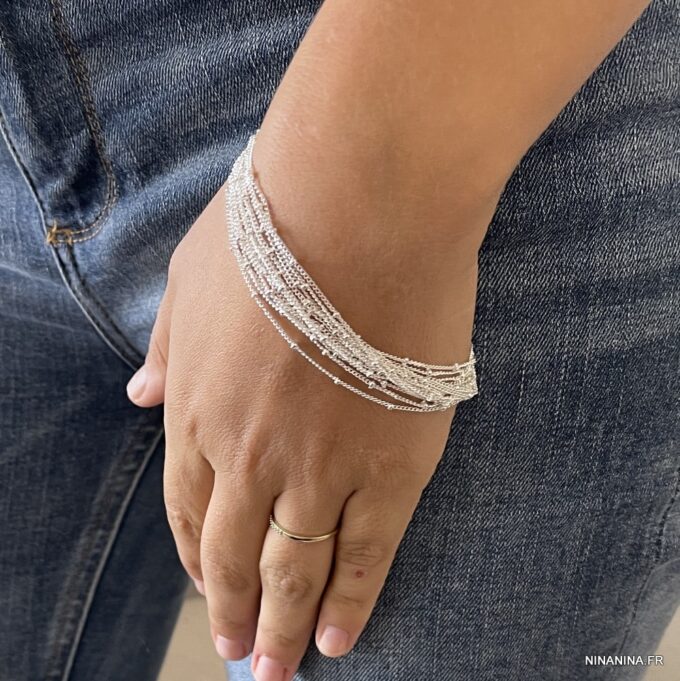 N645h Bracelet multirang femme chainettes plaqué Argent - Bijoux Bracelets en ligne Ninanina