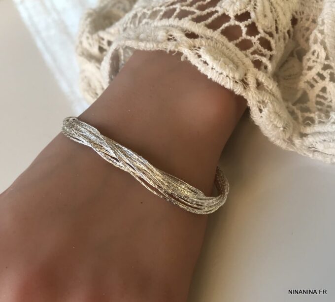 N645h Bracelet multirang femme chainettes plaqué Argent - Bijoux Bracelets en ligne Ninanina