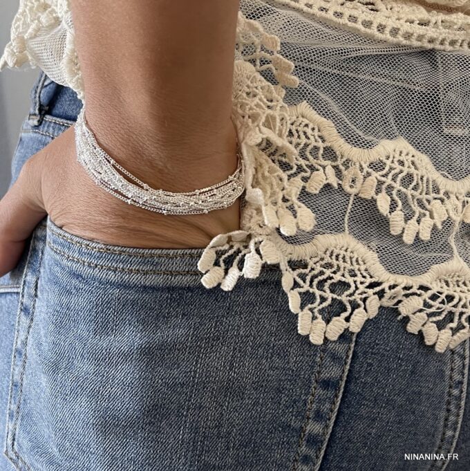 N645i Bracelet multirang femme chainettes plaqué Argent - Bijoux Bracelets en ligne Ninanina