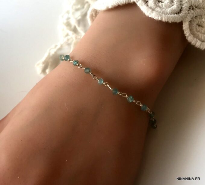 N6461 Bracelet topaze bleue pierres brutes semi précieuses - Bijoux Bracelets en ligne Ninanina