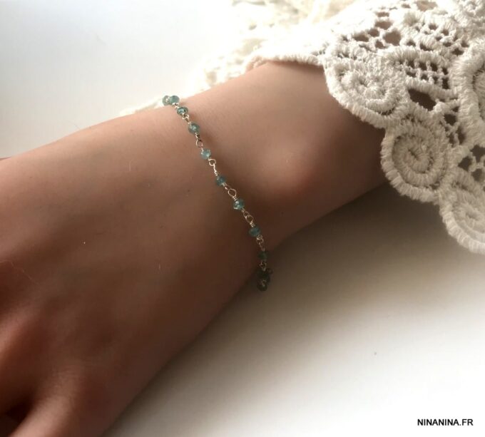 N6461b Bracelet topaze bleue pierres brutes semi précieuses - Bijoux Bracelets en ligne Ninanina