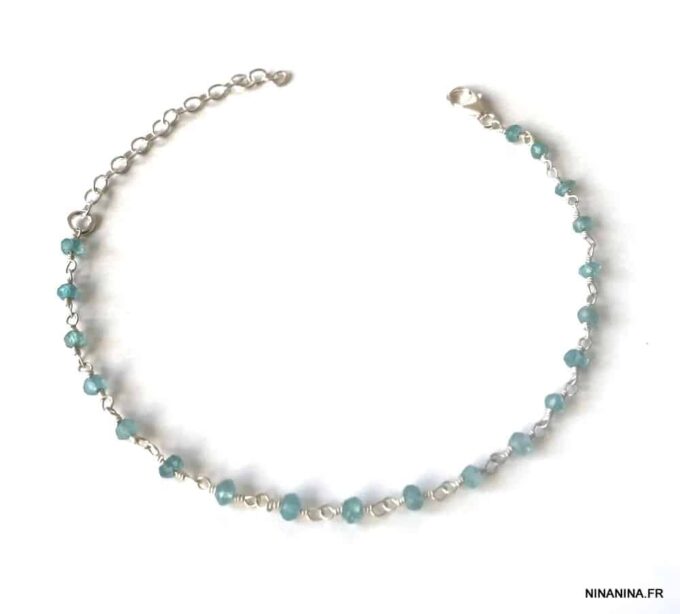N6461c Bracelet topaze bleue pierres brutes semi précieuses - Bijoux Bracelets en ligne Ninanina