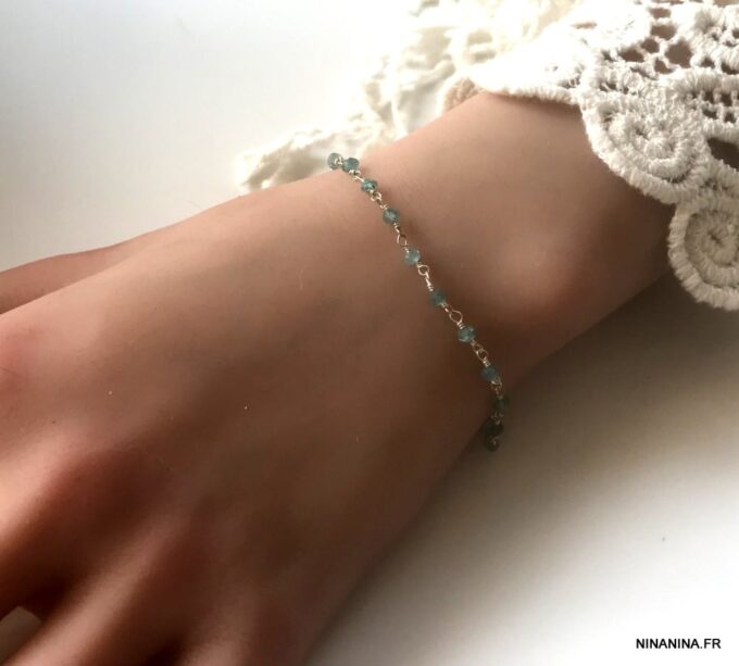 N6461d Bracelet topaze bleue pierres brutes semi précieuses - Bijoux Bracelets en ligne Ninanina