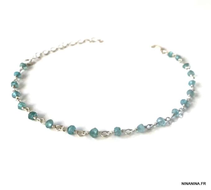 N6461e Bracelet topaze bleue pierres brutes semi précieuses - Bijoux Bracelets en ligne Ninanina