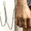 N6462 Bracelet doigt poignet bague parure de main pierre topaze bleu - Bijoux Bracelets en ligne Ninanina