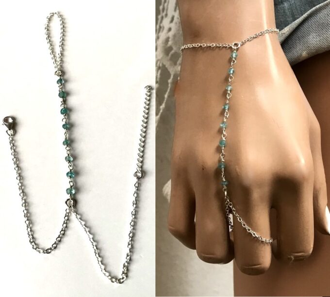 N6462 Bracelet doigt poignet bague parure de main pierre topaze bleu - Bijoux Bracelets en ligne Ninanina