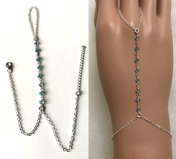 N6462c Bracelet doigt poignet bague parure de main pierre topaze bleu - Bijoux Bracelets en ligne Ninanina