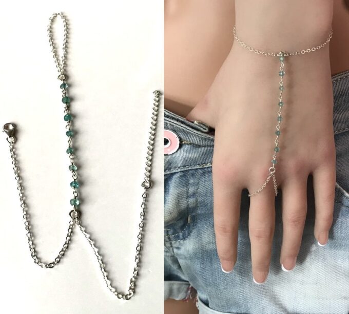 N6462i Bracelet doigt poignet bague parure de main pierre topaze bleu - Bijoux Bracelets en ligne Ninanina