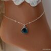 N6467d - Chaine de cheville pierre de naissance décembre pendentif topaze bleue et argent 925 - Bijoux Bracelets en ligne Ninanina