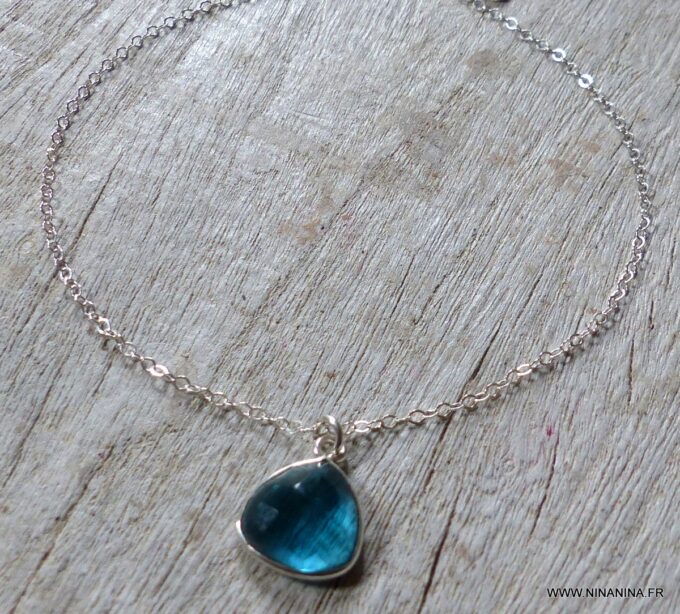 N6467e - Chaine de cheville pierre de naissance décembre pendentif topaze bleue et argent 925 - Bijoux Bracelets en ligne Ninanina