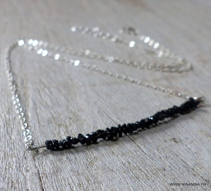 N6469 - Collier diamant noir femme chaine argent 925 - Bijoux Colliers en ligne Ninanina