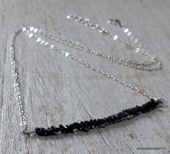 N6469e - Collier diamant noir femme chaine argent 925 - Bijoux Colliers en ligne Ninanina