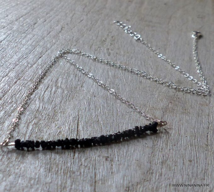 N6469g - Collier diamant noir femme chaine argent 925 - Bijoux Colliers en ligne Ninanina