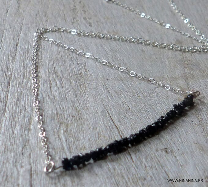 N6469k - Collier diamant noir femme chaine argent 925 - Bijoux Colliers en ligne Ninanina