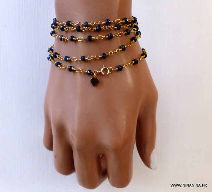 N6476c bracelet Saphir bleu or plaqué coeur - Bijou pierre de naissance septembre - Bijoux Saphir en ligne Ninanina