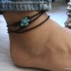 N6480d Bracelet de cheville bohème tortue howlite turquoise - Bijoux de pieds en ligne Ninanina
