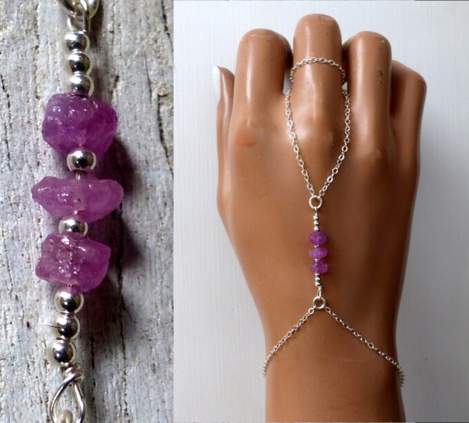 N6481 Bracelet bague saphir rose burt et argent 925 - Bijoux Bracelets en ligne Ninanina