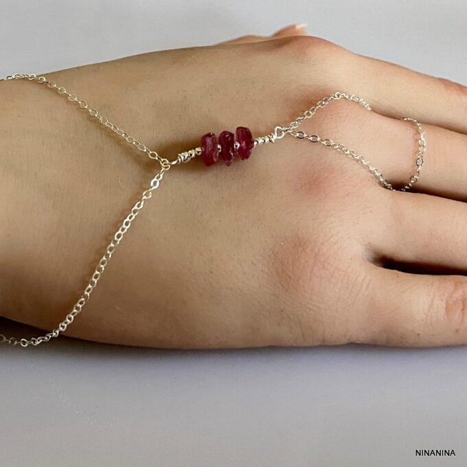 N6481 Bracelet pierre rose avec bague Saphir et Argent 925 - Bijoux Bracelets en ligne Ninanina