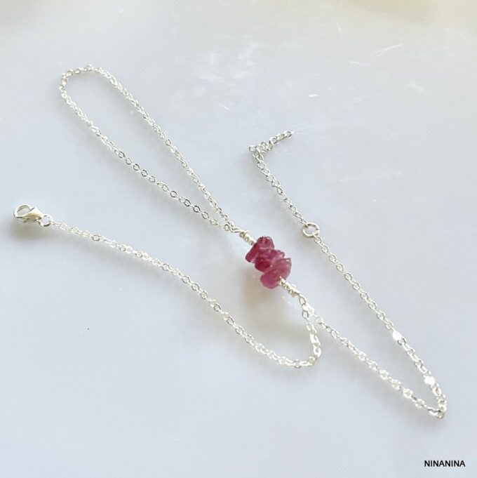 N6481b Bracelet pierre rose avec bague Saphir et Argent 925 - Bijoux Bracelets en ligne Ninanina