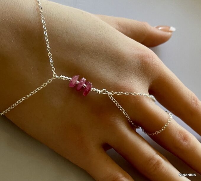 N6481c Bracelet pierre rose avec bague Saphir et Argent 925 - Bijoux Bracelets en ligne Ninanina