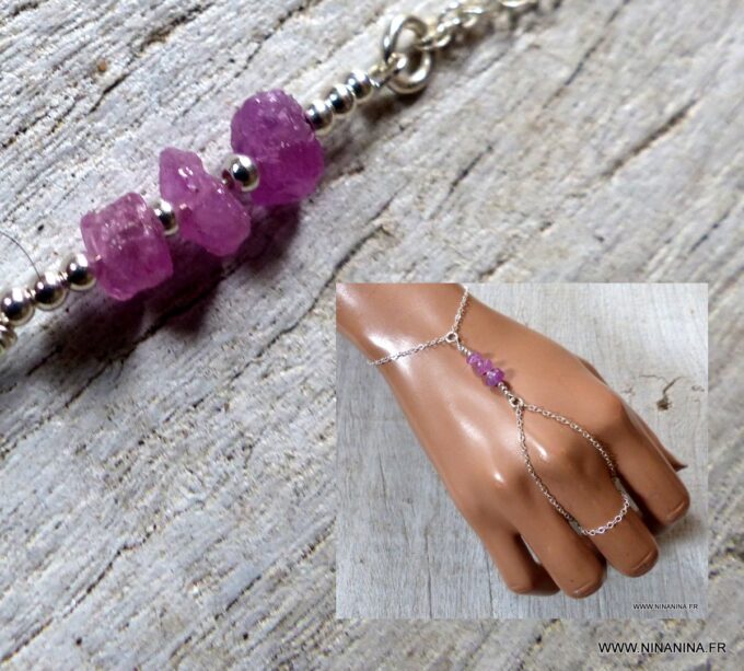 N6481d Bracelet bague saphir rose burt et argent 925 - Bijoux Bracelets en ligne Ninanina