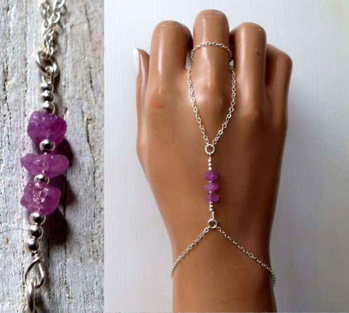 N6481h Bracelet bague saphir rose burt et argent 925 - Bijoux Bracelets en ligne Ninanina