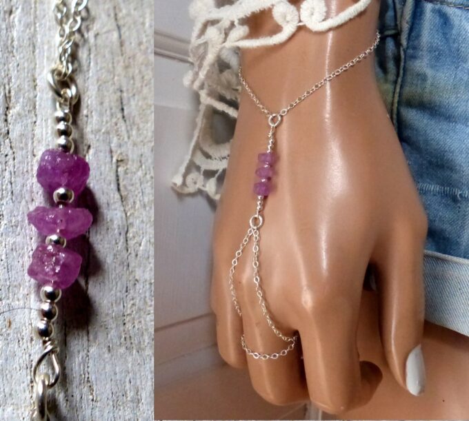 N6481l Bracelet bague saphir rose burt et argent 925 - Bijoux Bracelets en ligne Ninanina