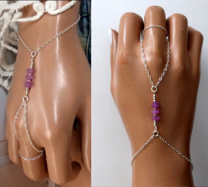 N6481m Bracelet bague saphir rose burt et argent 925 - Bijoux Bracelets en ligne Ninanina