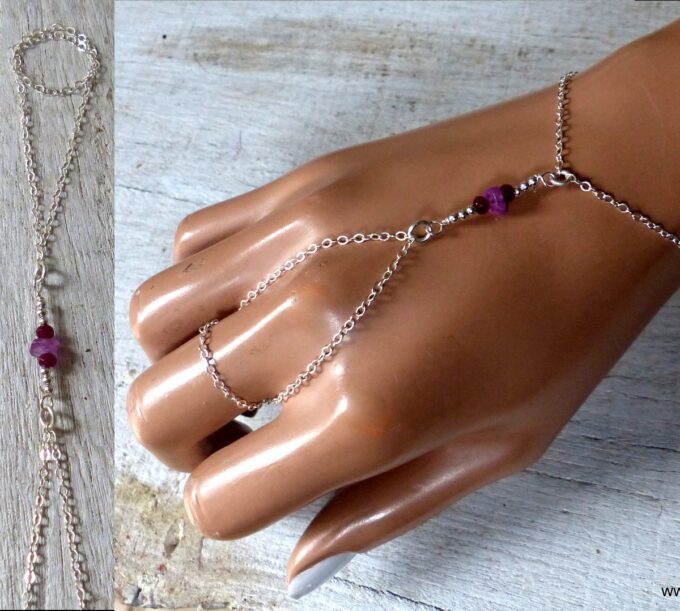 N6482e Bracelet bague saphir rose et rubis pierre de naissance juillet argent 925 - Bijoux Bracelets en ligne Ninanina