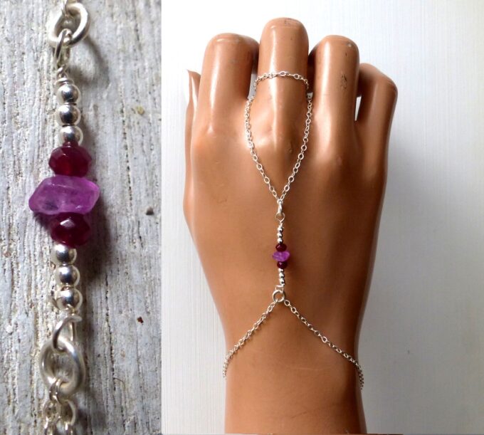 N6482g Bracelet bague saphir rose et rubis pierre de naissance juillet argent 925 - Bijoux Bracelets en ligne Ninanina