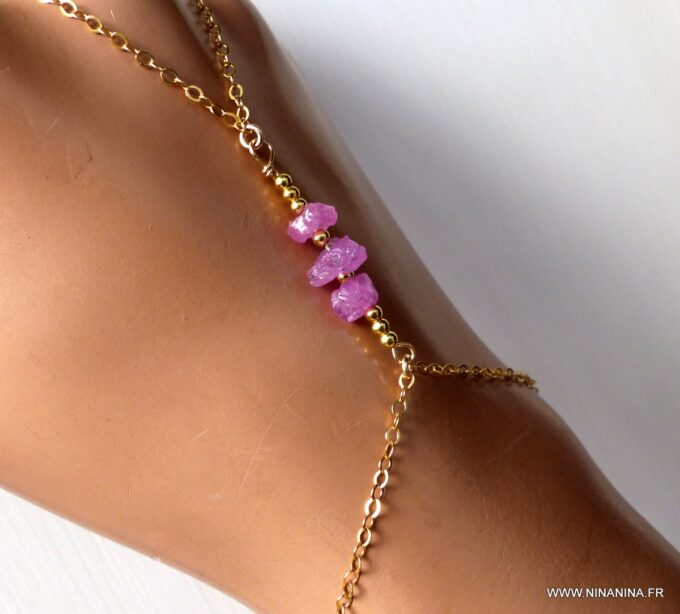 N6485c Bracelet bague saphir rose brut et plaqué or - Bijoux Bracelets en ligne Ninanina